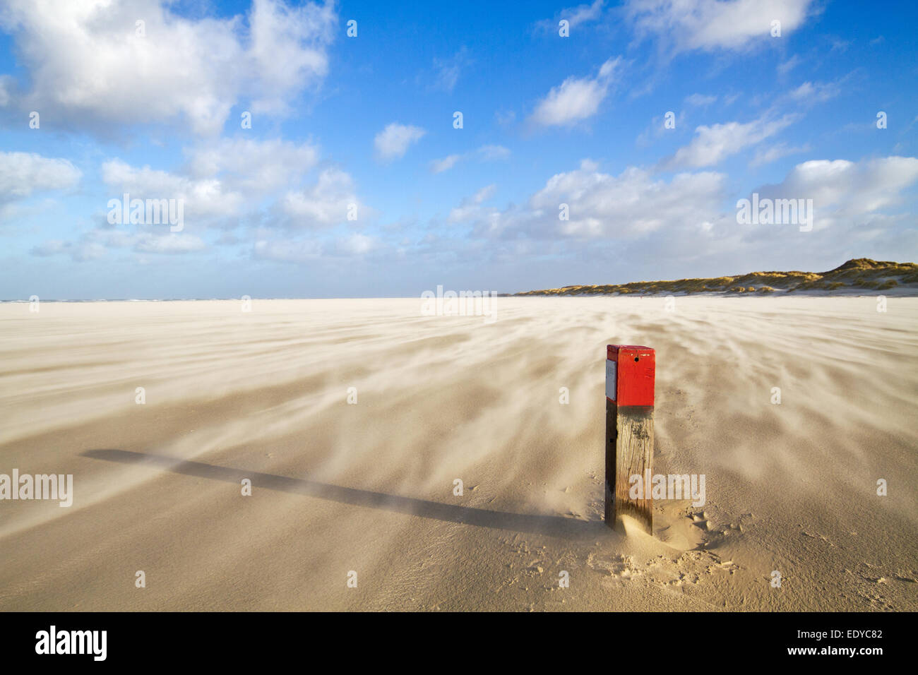 Roter Strand Pol am stürmischen Strand Stockfoto