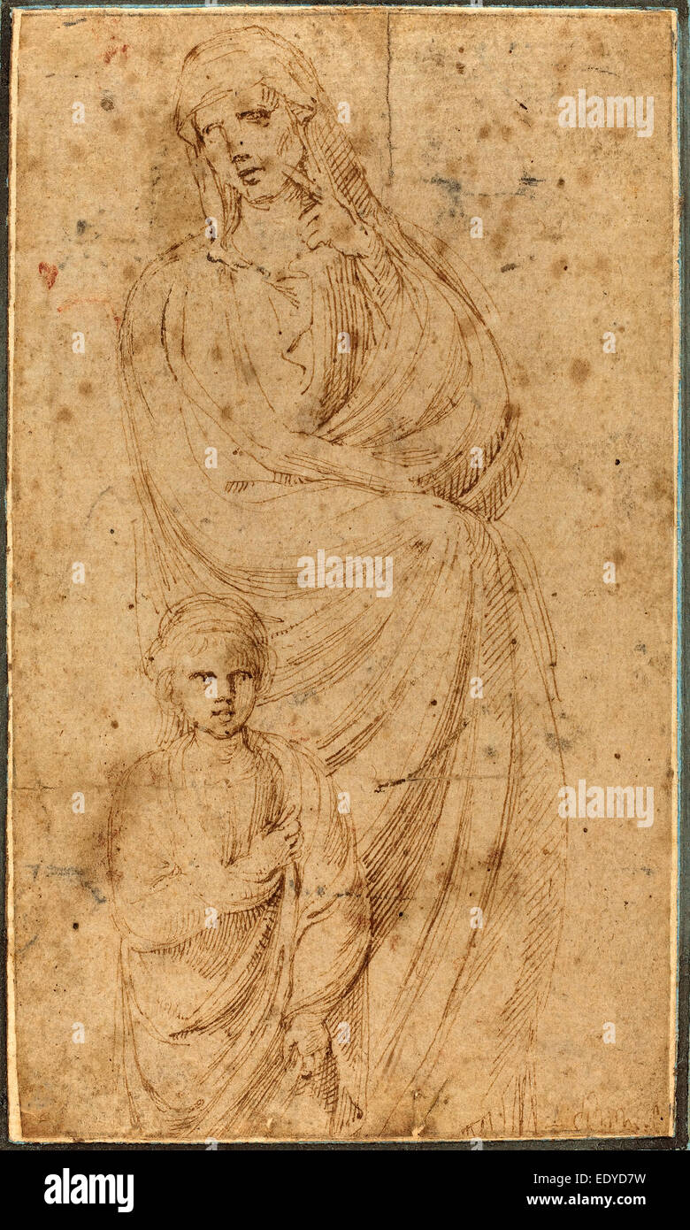 Girolamo da Carpi (Italienisch, 1501-1556), zwei Figuren, Feder und braune Tinte auf Bütten Stockfoto