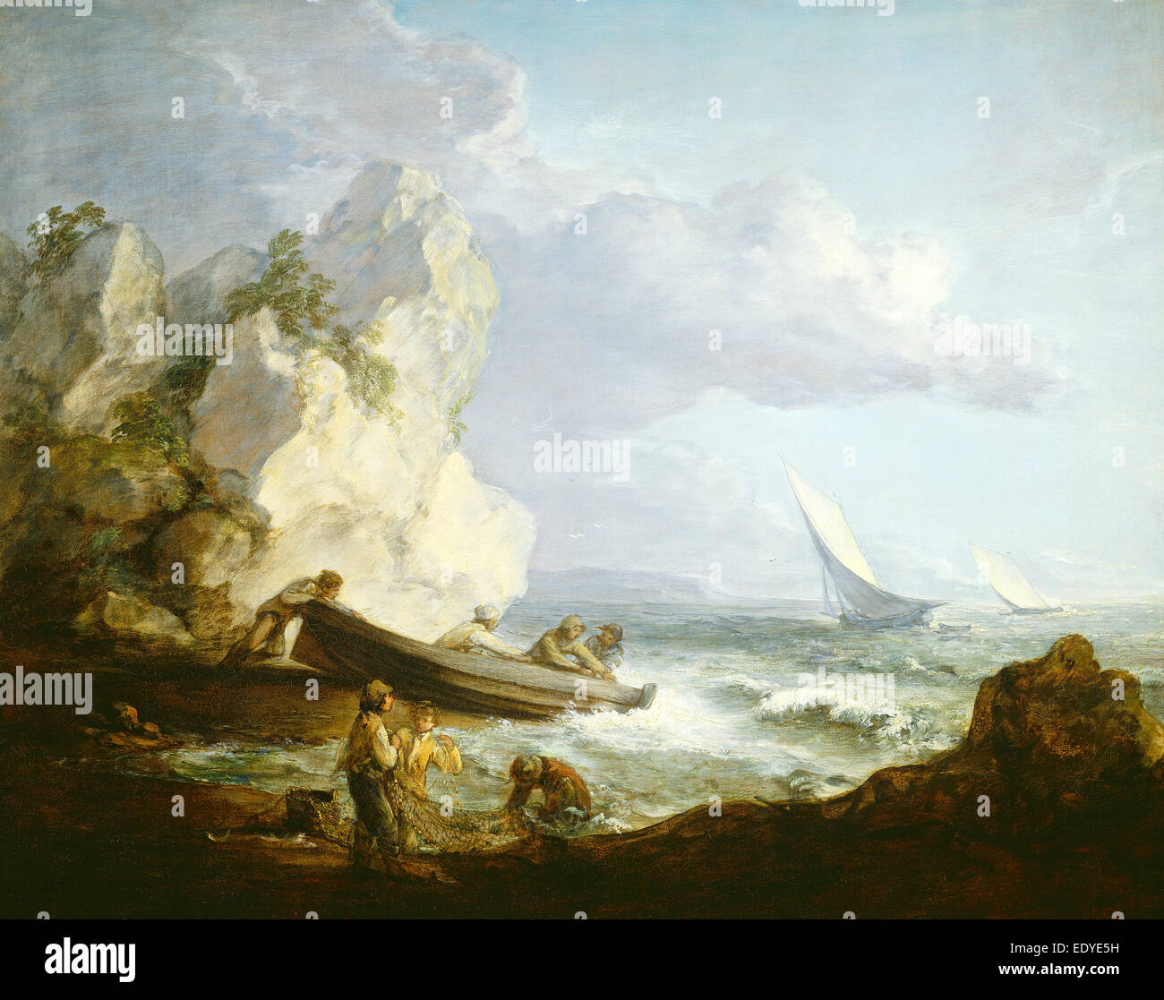 Thomas Gainsborough, Meeresstrand mit Fischer, British, 1727-1788, c. 1781-1782, Öl auf Leinwand Stockfoto