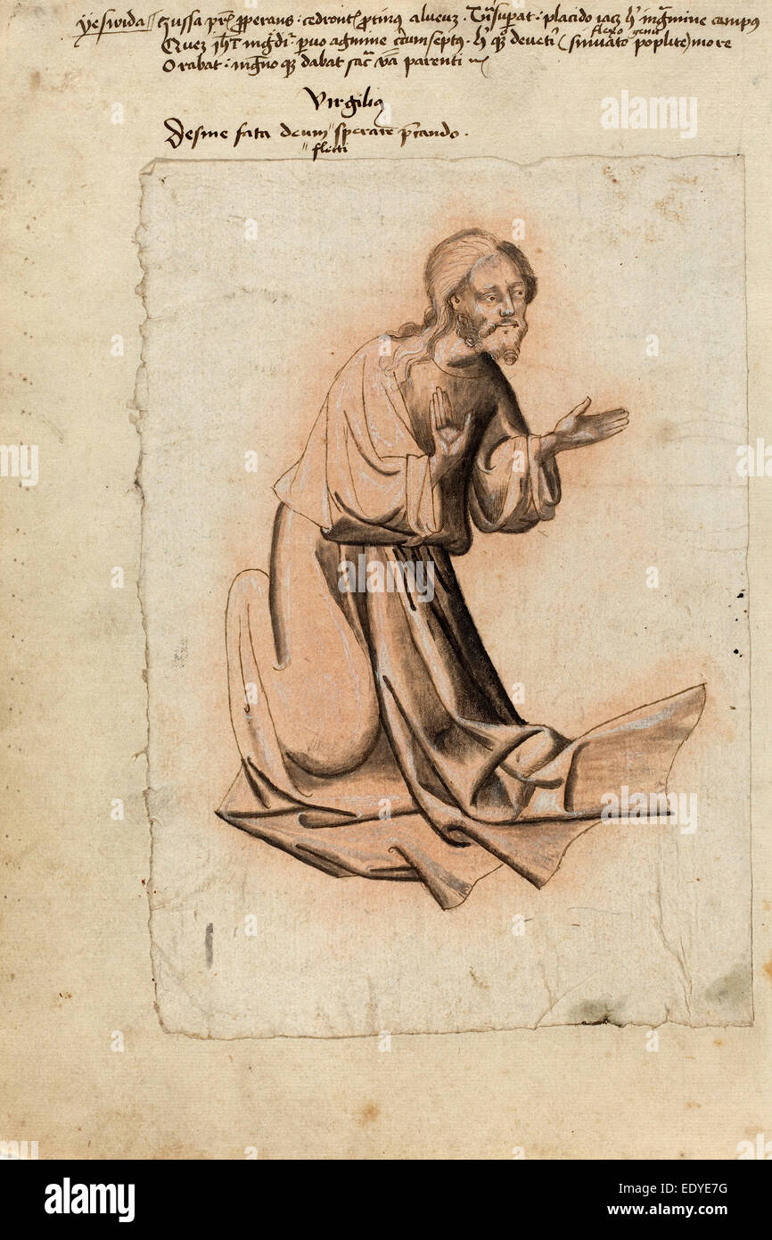 Süddeutschen 15. Jahrhundert Christ kniend im Gebet, c. 1425, Tintenstift dunkel braun mit dunklen grauen waschen Stockfoto