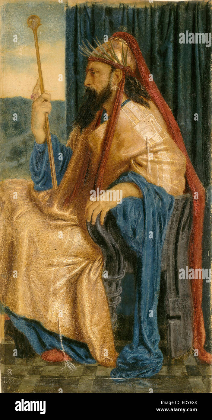 Simeon Solomon, König Solomon, Britisch, Eitempera 1840-1905, 1872 und 1874 (?) mit einem Hauch von Lack auf Papier Stockfoto