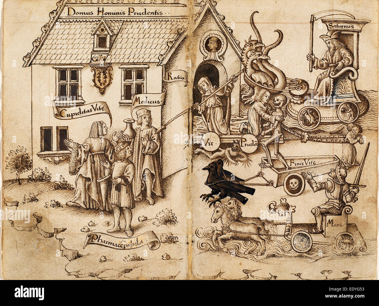 Anfang des 16. Jahrhunderts, "Schalten Sie zurück wenn Sie kommen Sie nicht am Ende" Französisch [fol. 26 Verso - 27 Recto], 1512-1514, Stift und braun Stockfoto