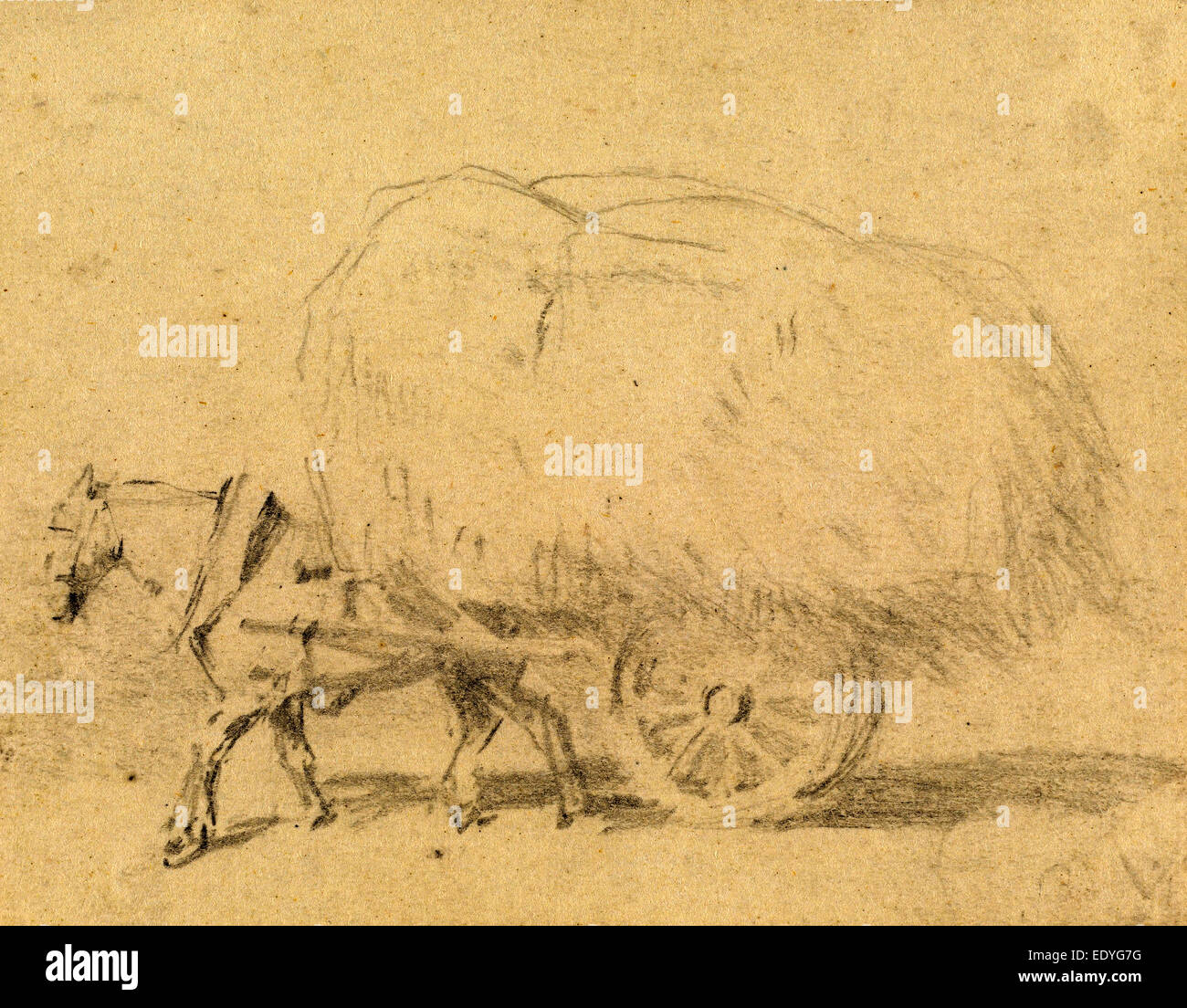 J. Friedrich Tayler, webte ein Pferd zieht eine Last von Heu, British, 1802-1889, Graphit auf Papier Stockfoto