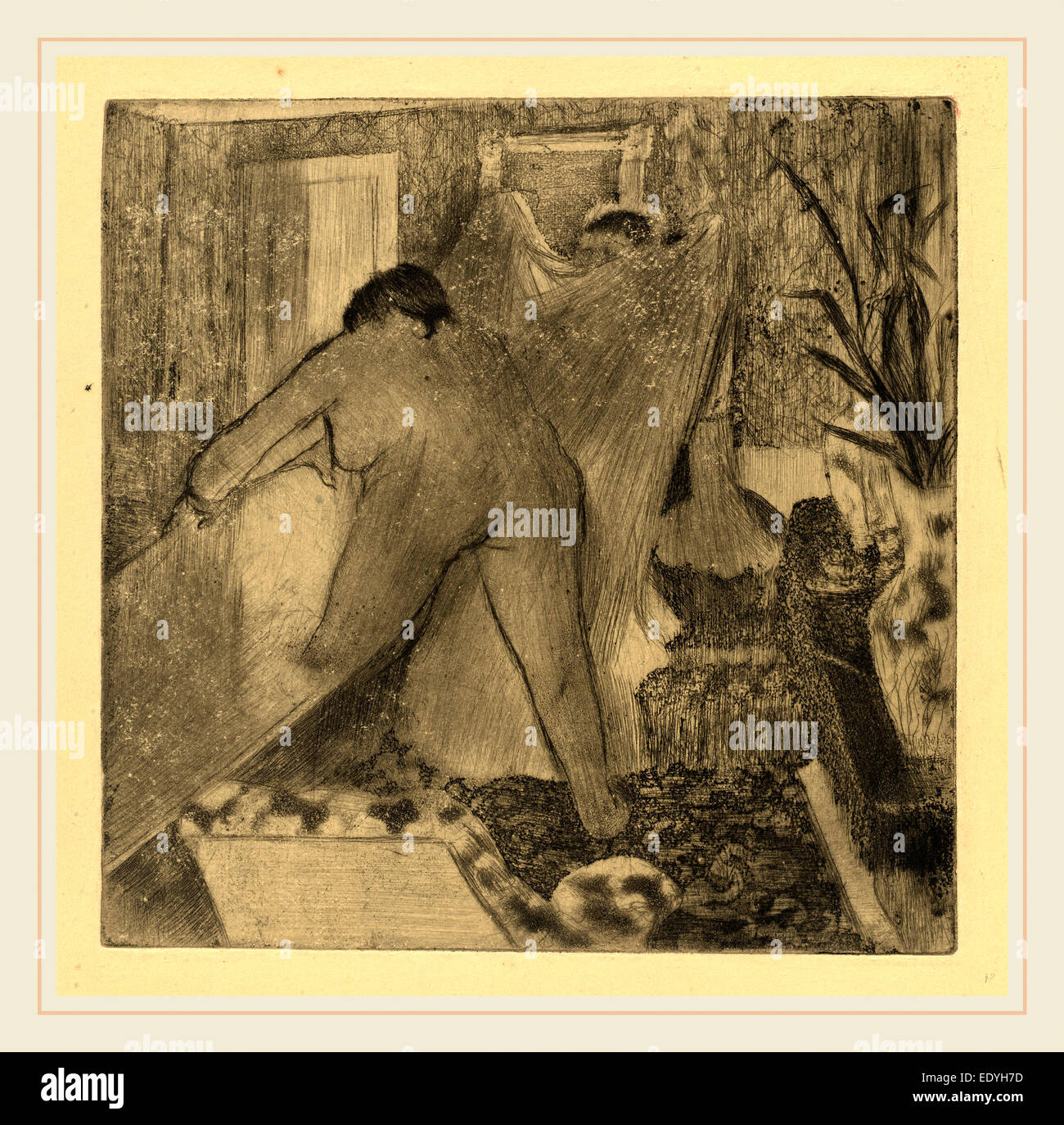 Edgar Degas, verlassen das Bad (La Sortie du Bain), Französisch, 1834-1917, c. 1879-1880, elektrische Farbstift, Radierung, Kaltnadelradierung