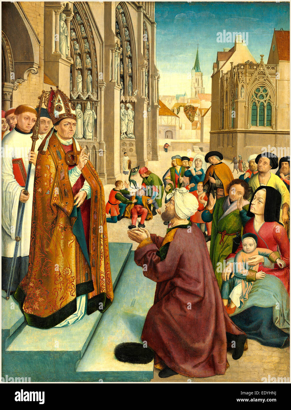 Master of Saint Giles und Assistent (franko-flämischen, aktiv um 1500), Episoden aus dem Leben von Bischof Heilige, um 1500 Stockfoto