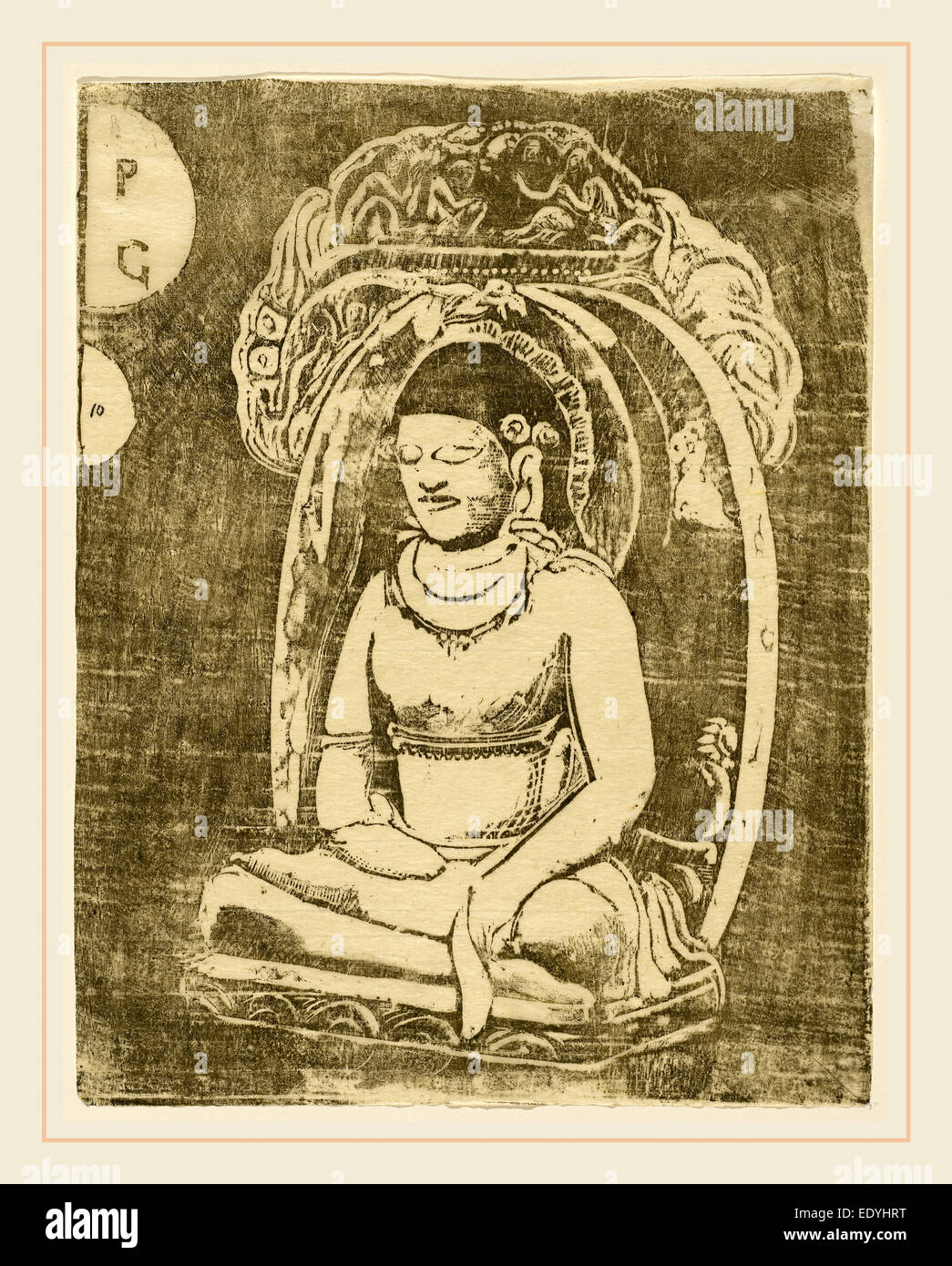 Holzschnitt in braun-schwarz auf Japanpapier, Bouddha (Buddha), oder nach 1895, Paul Gauguin, Französisch (1848-1903) Stockfoto