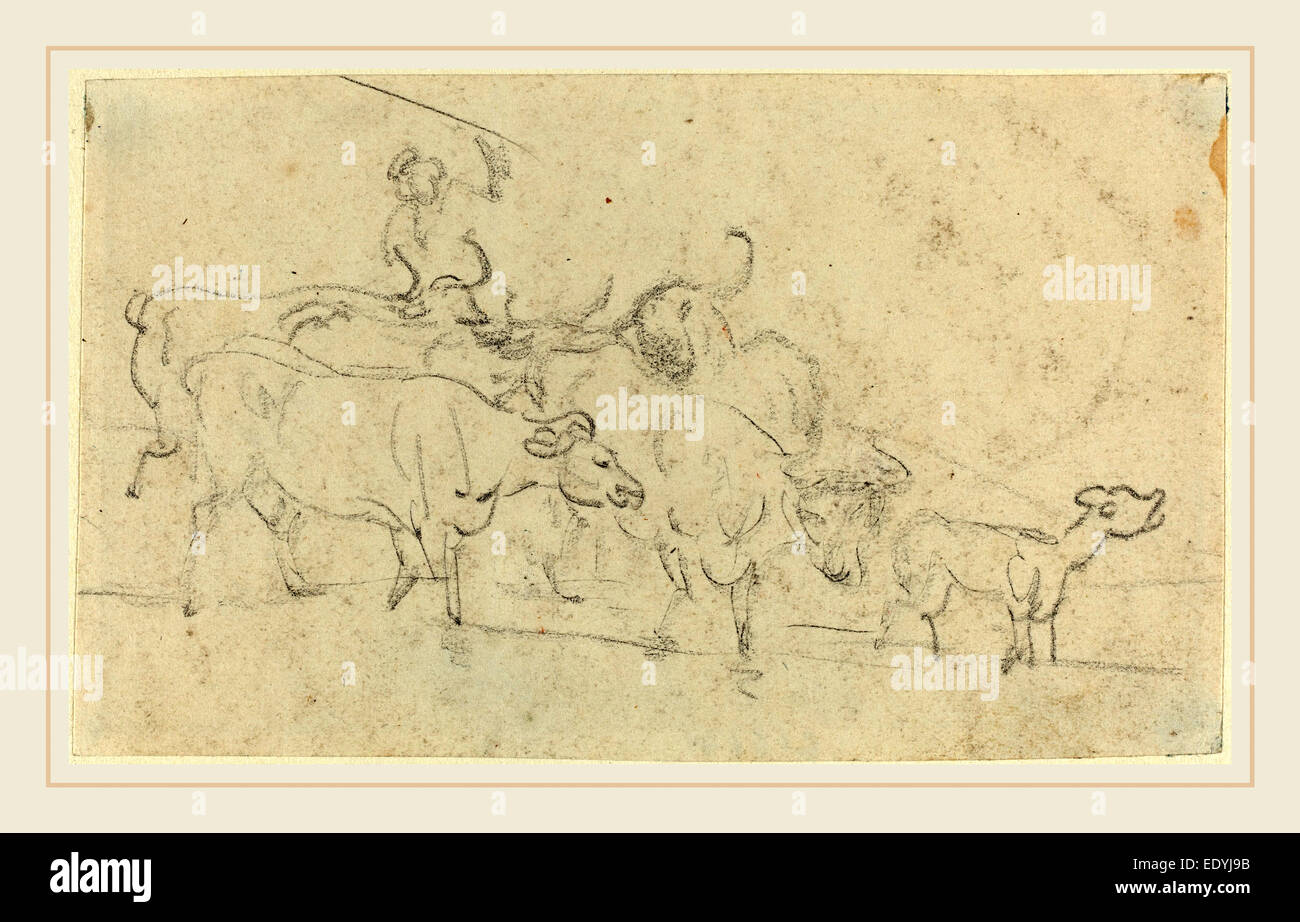 Thomas Rowlandson, Brite/Britin (1756-1827), Rinder, Graphit auf Papier Vélin Stockfoto