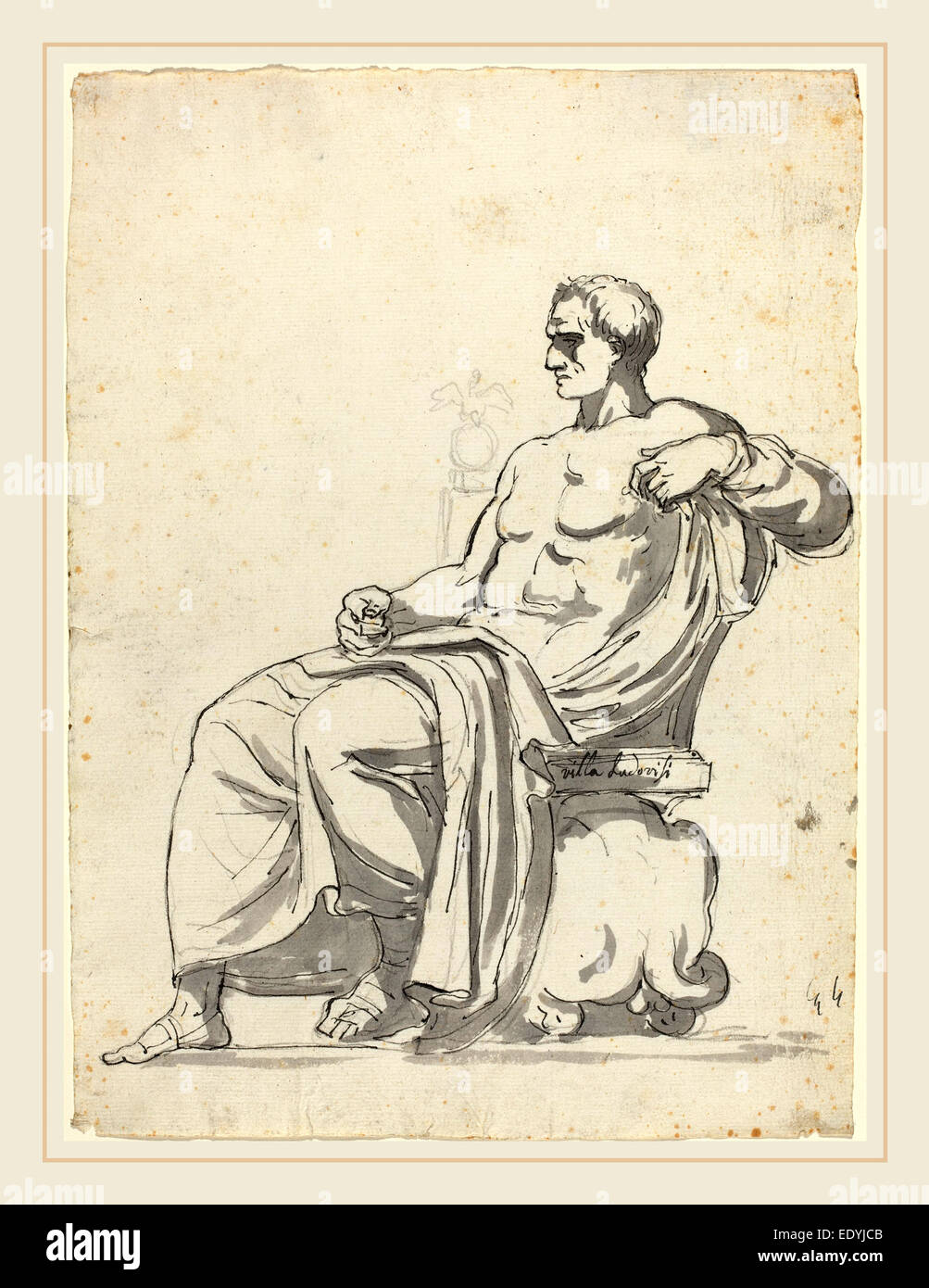 Augustin Pajou, Französisch (1730-1809), The Ludovisi Menander, 1752-1756, Feder und schwarzer Tinte mit grauen waschen über schwarzer Kreide Stockfoto