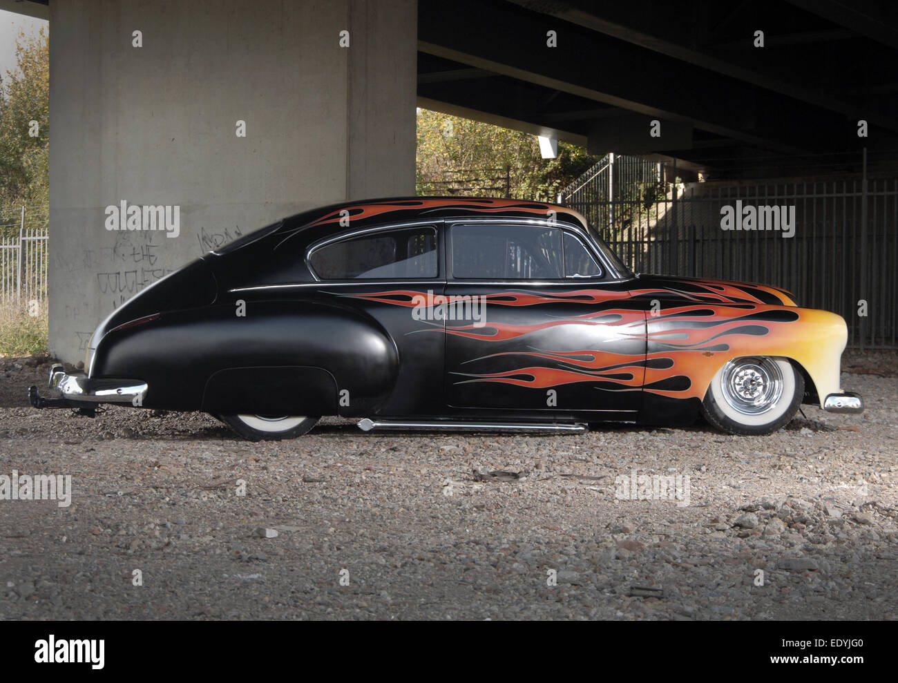 Flamme gemalt 1949 Chevrolet benutzerdefinierte Hotrod Auto Stockfoto