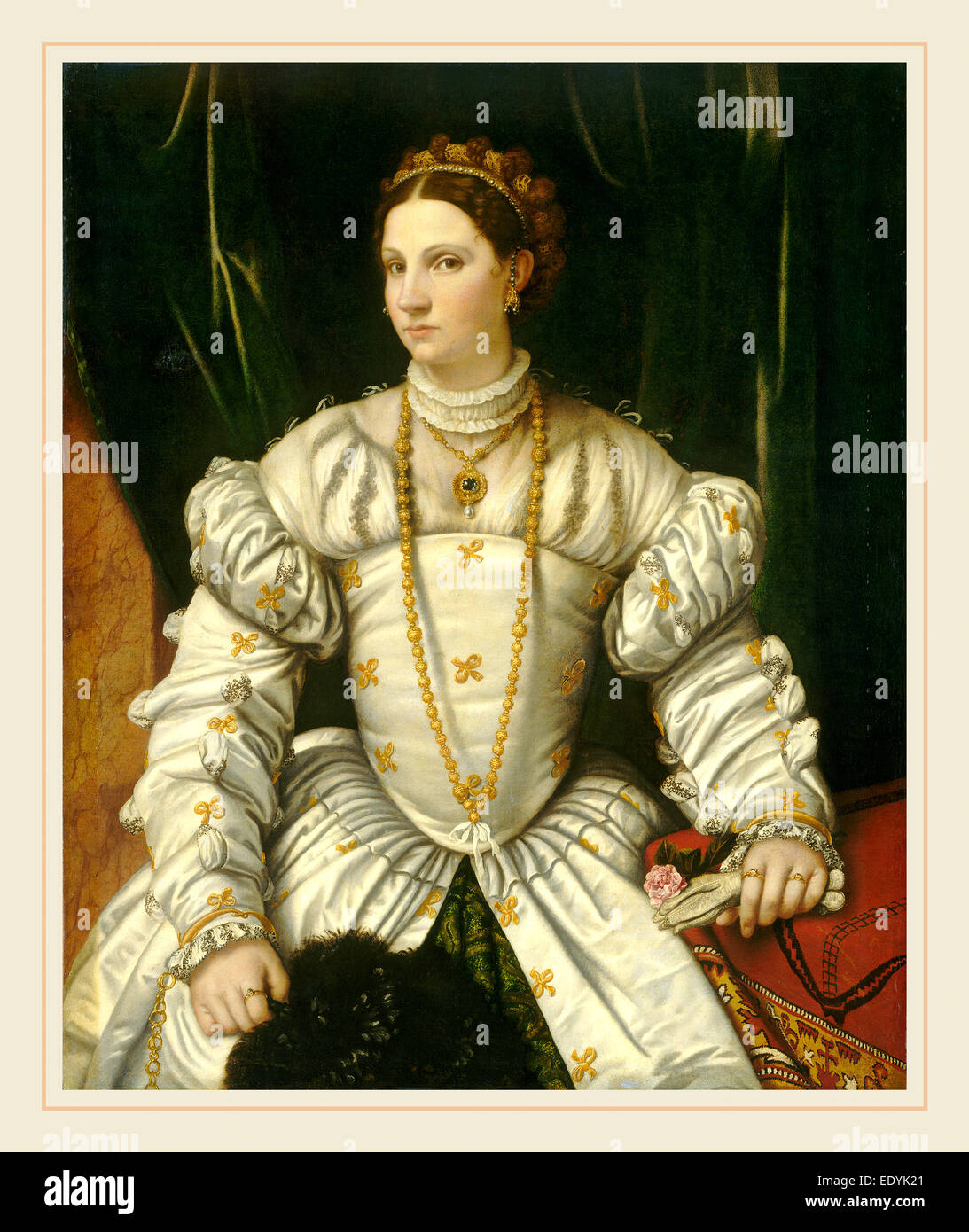 Moretto da Brescia, Porträt einer Dame in weiß, Italienisch, 1498-1554, c. 1540, Öl auf Leinwand Stockfoto