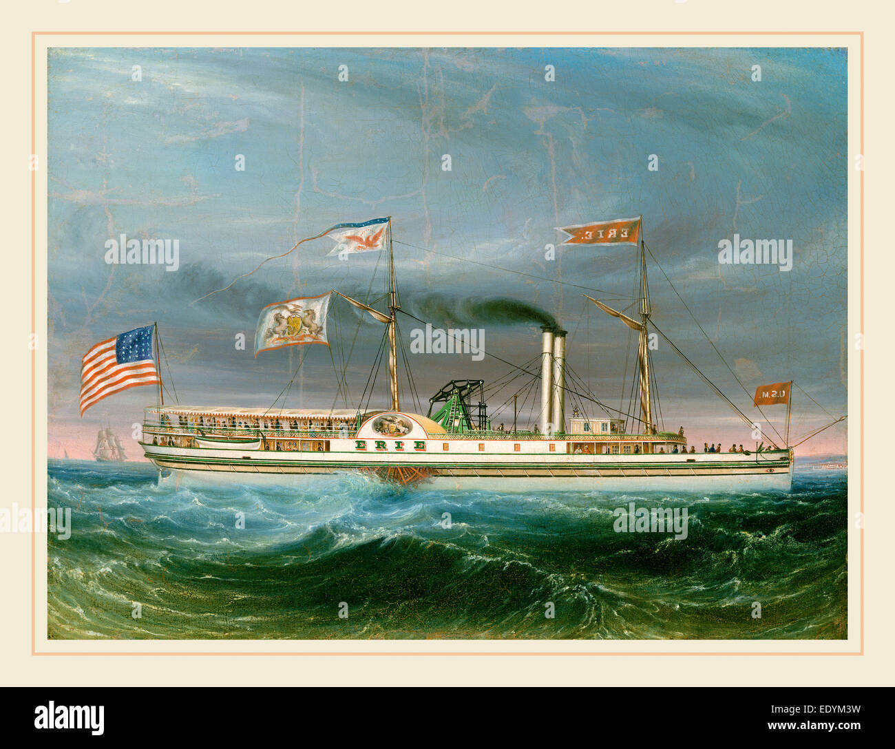 Dampfschiff "Erie" American des 19. Jahrhunderts, wahrscheinlich 1837, Öl auf Leinwand Stockfoto