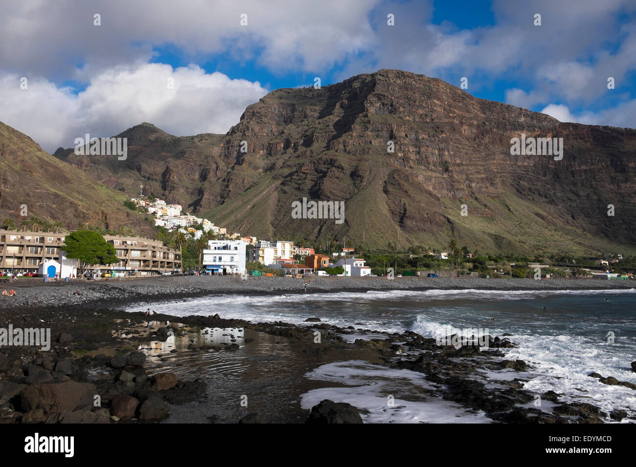 Strand, La Playa und La Calera, Valle Gran Rey, La Gomera, Kanarische Inseln, Spanien Stockfoto