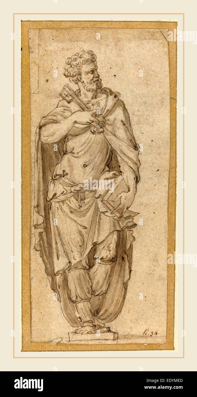 nach Francesco Salviati, St. Peter, Stift und Bister mit braunen waschen Stockfoto