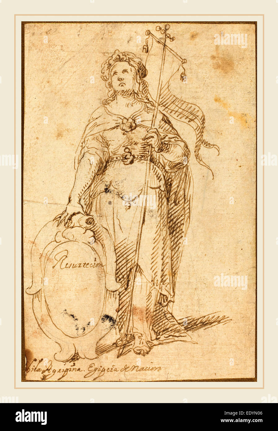 Spanische 17. Jahrhundert ägyptischen Sibylle, Stift und braune Tusche auf Bütten Stockfoto