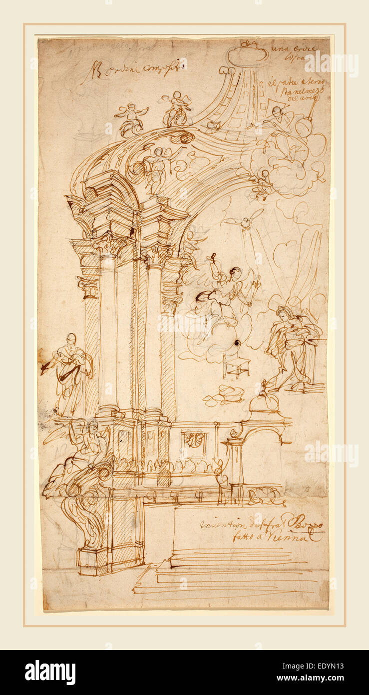 Andrea Pozzo, Italienisch (1642-1709), A Baldacchino, Feder und braune Tinte über Graphit auf Bütten Stockfoto