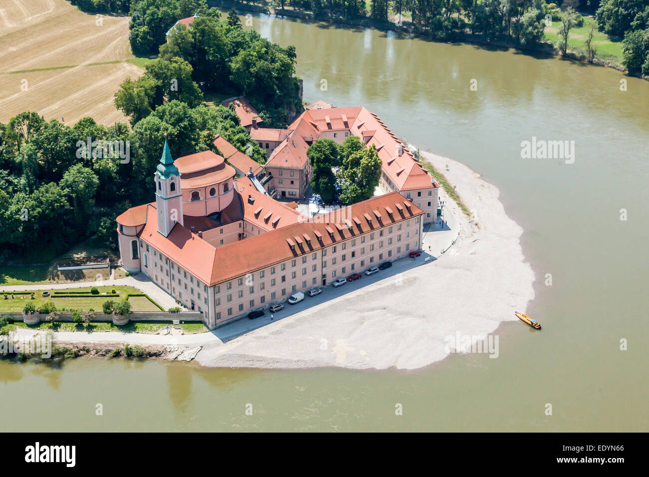 Luftaufnahme, Benediktiner-Abtei Weltenburg an der Donau, Kelheim, Bayern, Deutschland Stockfoto