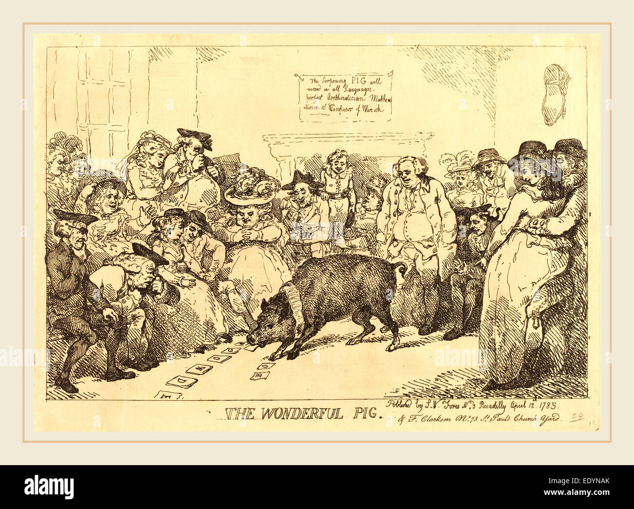 Thomas Rowlandson, Brite/Britin (1756-1827), das wunderbare Schwein, 1785, Radierung Stockfoto