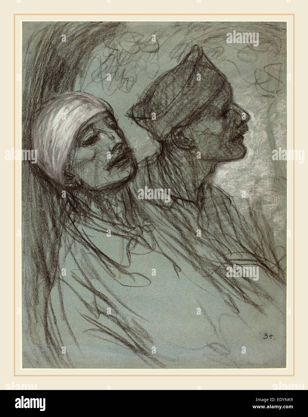 Théophile Alexandre Steinlen, schweizerisch (1859-1923), ein verwundeter Soldat und sein Kamerad, schwarze Kreide mit weißer Steigerung Stockfoto