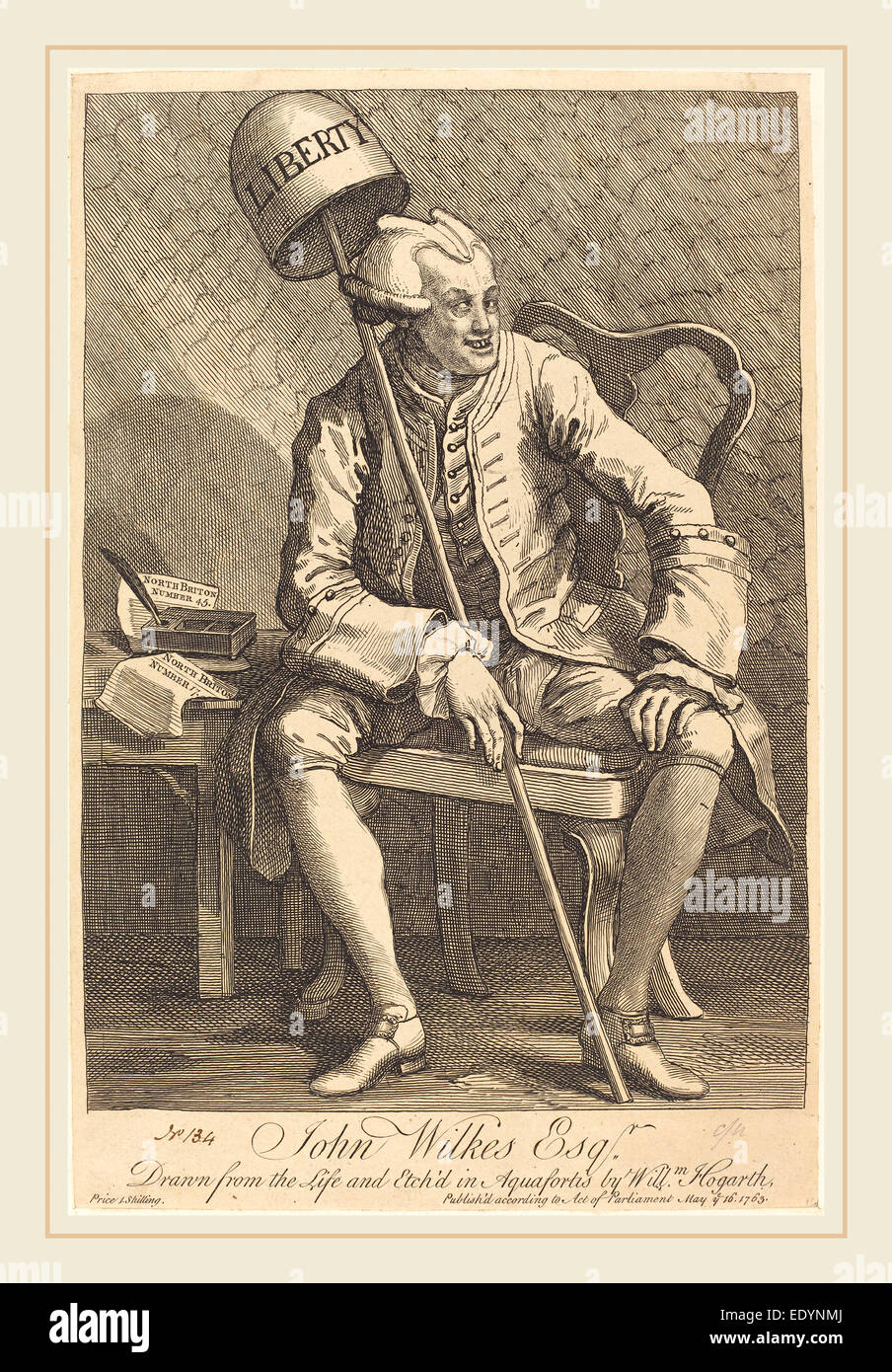 William Hogarth, Englisch (1697-1764), John Wilkes Esq, 1763, Radierung Stockfoto William Hogarth, Englisch (1697-1764), John Wilkes Esq, 1763, Radierung Stockfoto