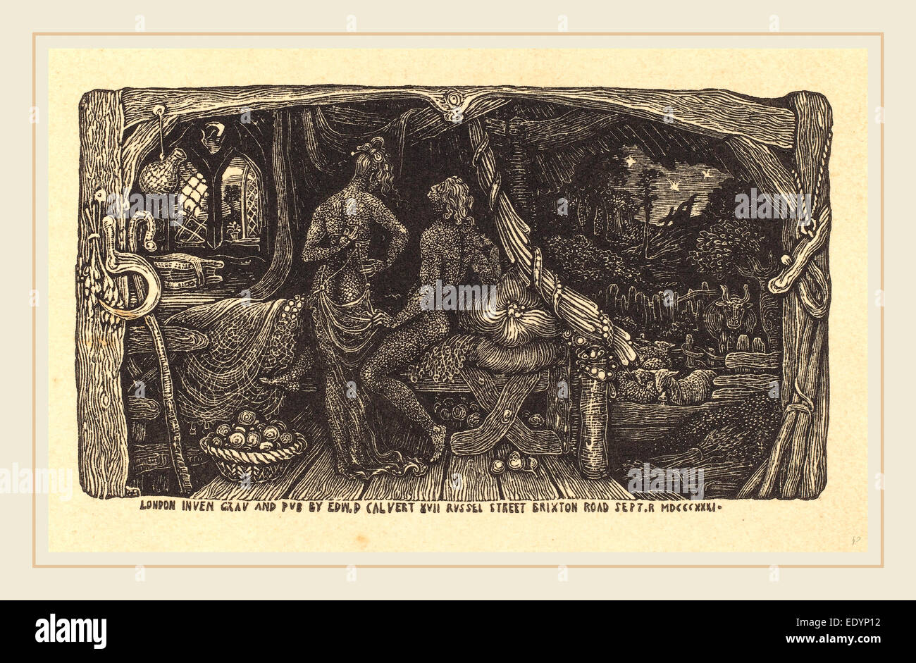 Edward Calvert, Brite/Britin (1799 – 1883), The Chamber Idylle, 1831, Holzstich Stockfoto