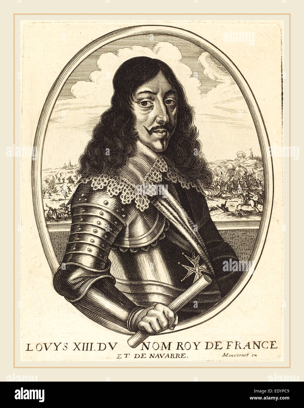 Balthasar Moncornet, Französisch (ca. 1600-1668), Louis XIII, König von Frankreich, Gravur auf Bütten Stockfoto