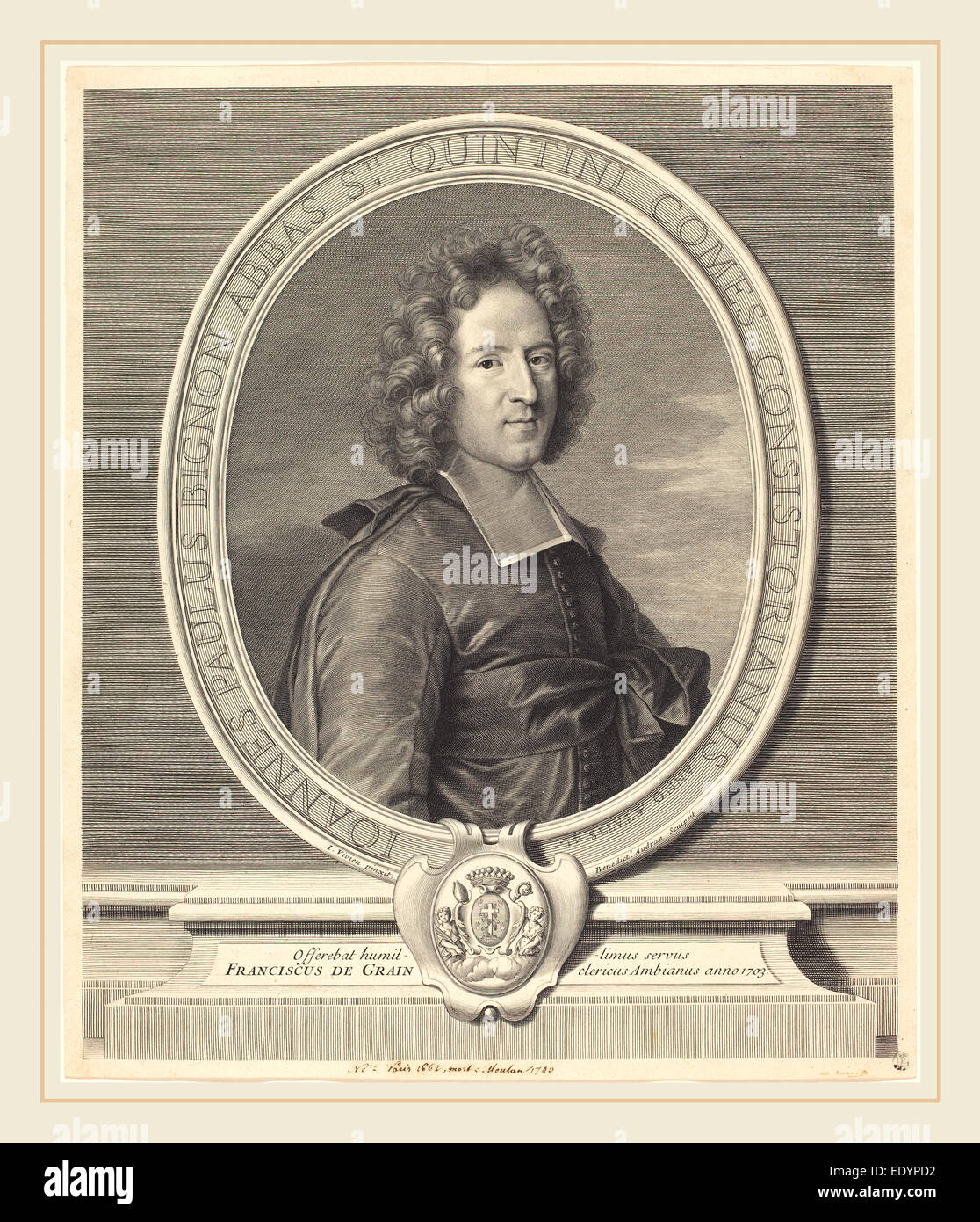Benoît Audran ich nach Joseph Vivien, Französisch (1661-1721), J.P. Bignon, Gravur Stockfoto