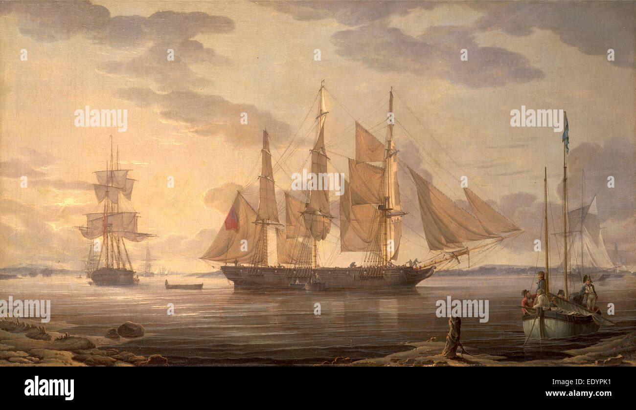 Schiffe im Hafen signiert und datiert unten rechts: "R.s. 1805", Robert Salmon, 1775-ca.1845, Brite/Britin Stockfoto