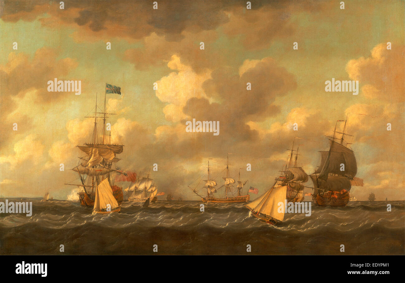 Englische Schiffe kommen, in eine frische Brise, Dominic Serres, 1722-1793, Französisch zu verankern Stockfoto