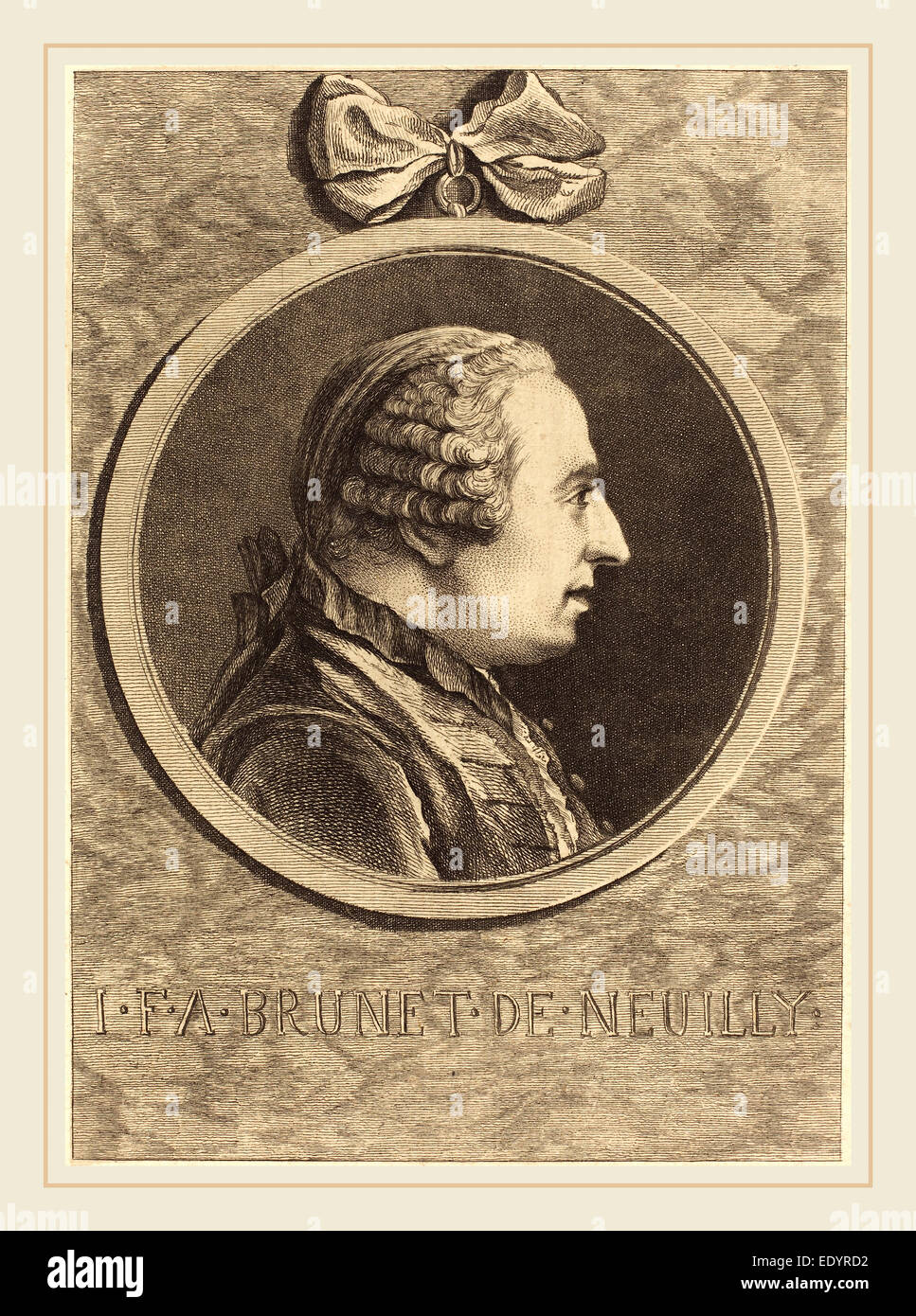 Charles-Nicolas Cochin II, Französisch (1715 – 1790), I.F.A. Brunet de Neuilly, Radierung auf Bütten Stockfoto