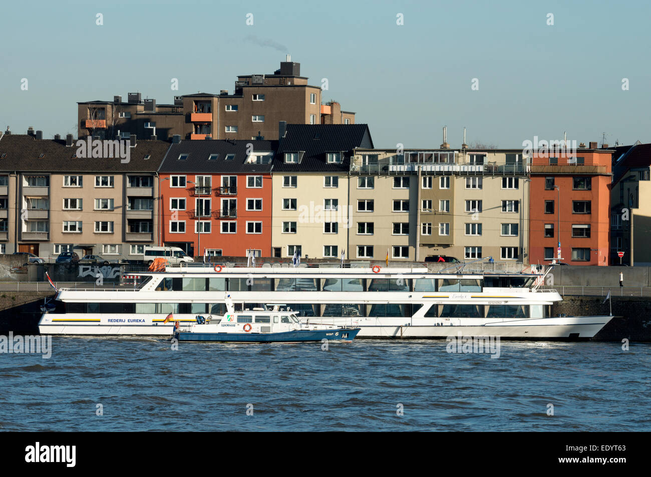 Reederei Eureka cruise Liner, Deutzer Werft, Rhein, Köln, Deutschland. Stockfoto