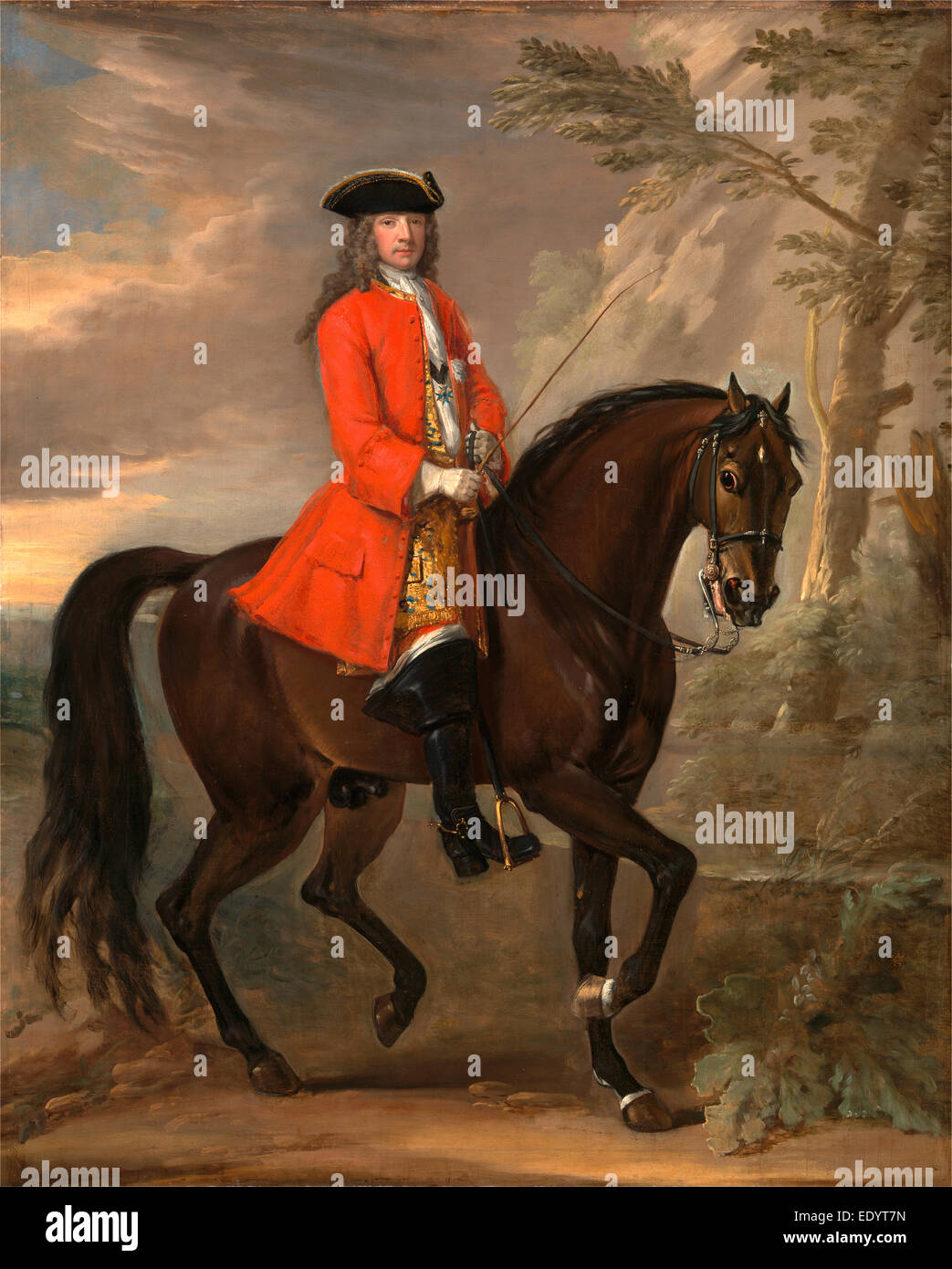Porträt eines Mannes auf dem Pferderücken ein unbekannter Mann auf dem Pferderücken, John Wootton, 1682-1764, Brite/Britin Stockfoto