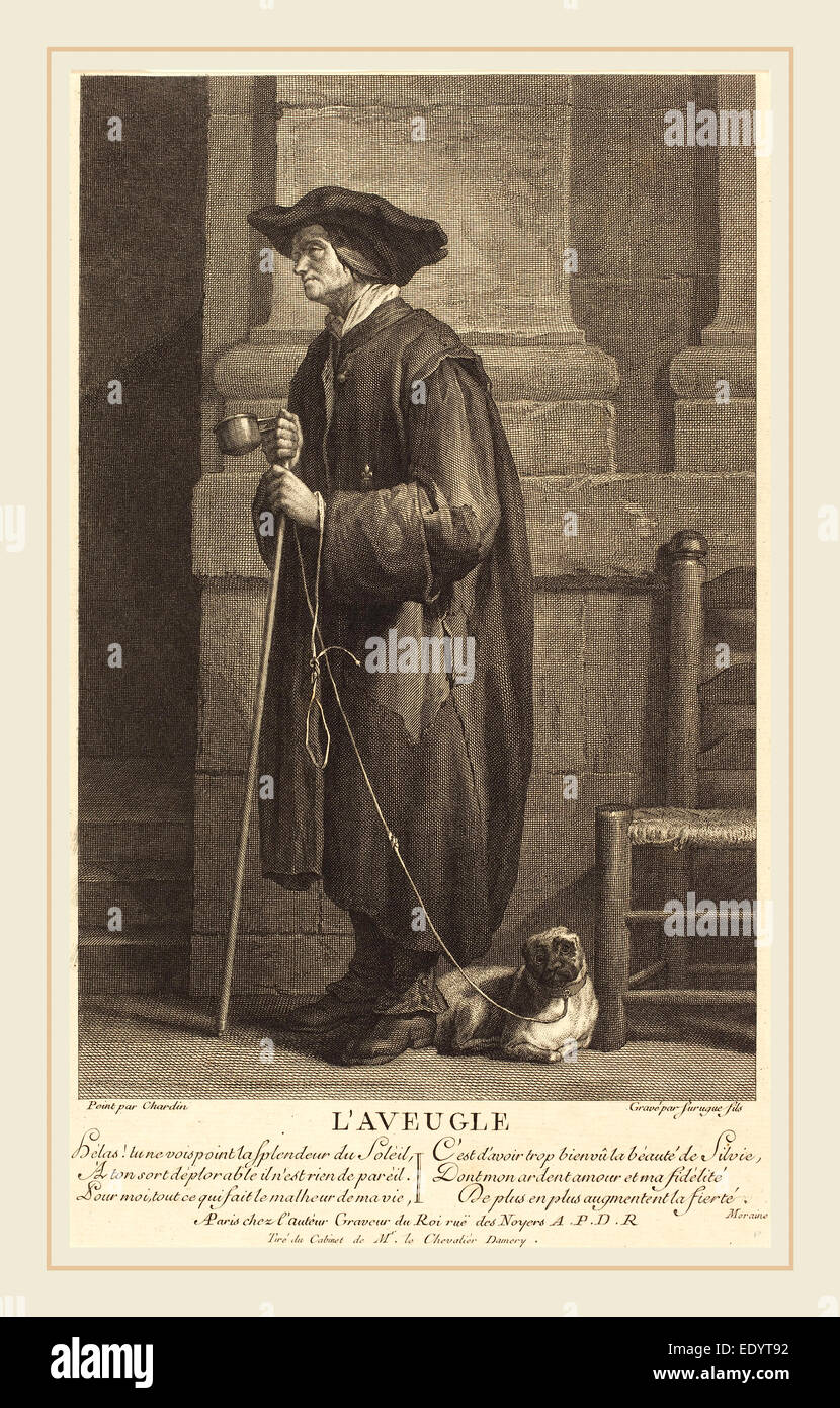 Pierre Louis de Surugue nach Jean Siméon Chardin, Französisch (1710 oder 1716-1772), der blinde Bettler, Gravur Stockfoto