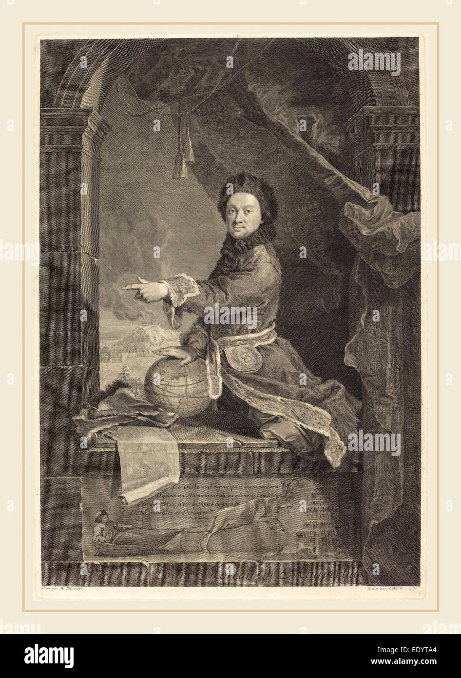 Jean Daullé Nachdem Robert Levrac-Tournieres, Französisch (1703-1763), Pierre Louis Moreau de Maupertuis, 1741, Gravur auf Papier gelegt Stockfoto