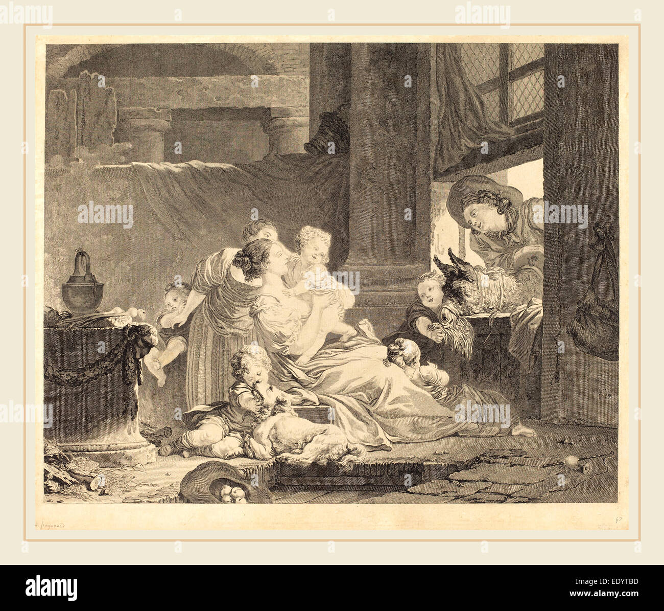 Clément-Pierre Marillier und Antoine Louis Romanet nach Jean-Honoré Fragonard, Französisch (1740-1808), La Famille du Fermier, 1791 Stockfoto