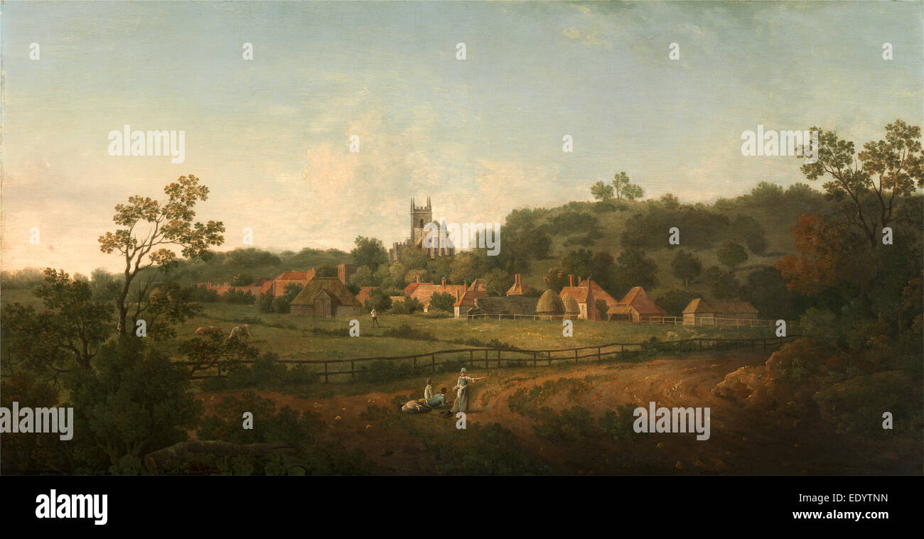Eine entfernte Ansicht von Hythe Dorf und Kirche, Kent signiert, unten in der Mitte: "A. Nelson", Arthur Nelson, aktive 1765-1773, Brite/Britin Stockfoto