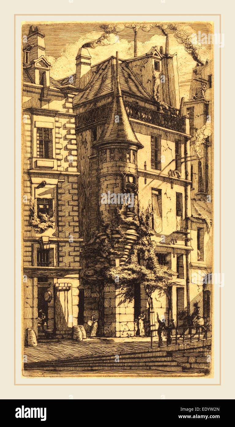 Charles Meryon, Französisch (1821-1868), Tourelle De La Rue De La Tixéranderie, Paris (Haus mit einem Turm, Weber Street, Paris) Stockfoto