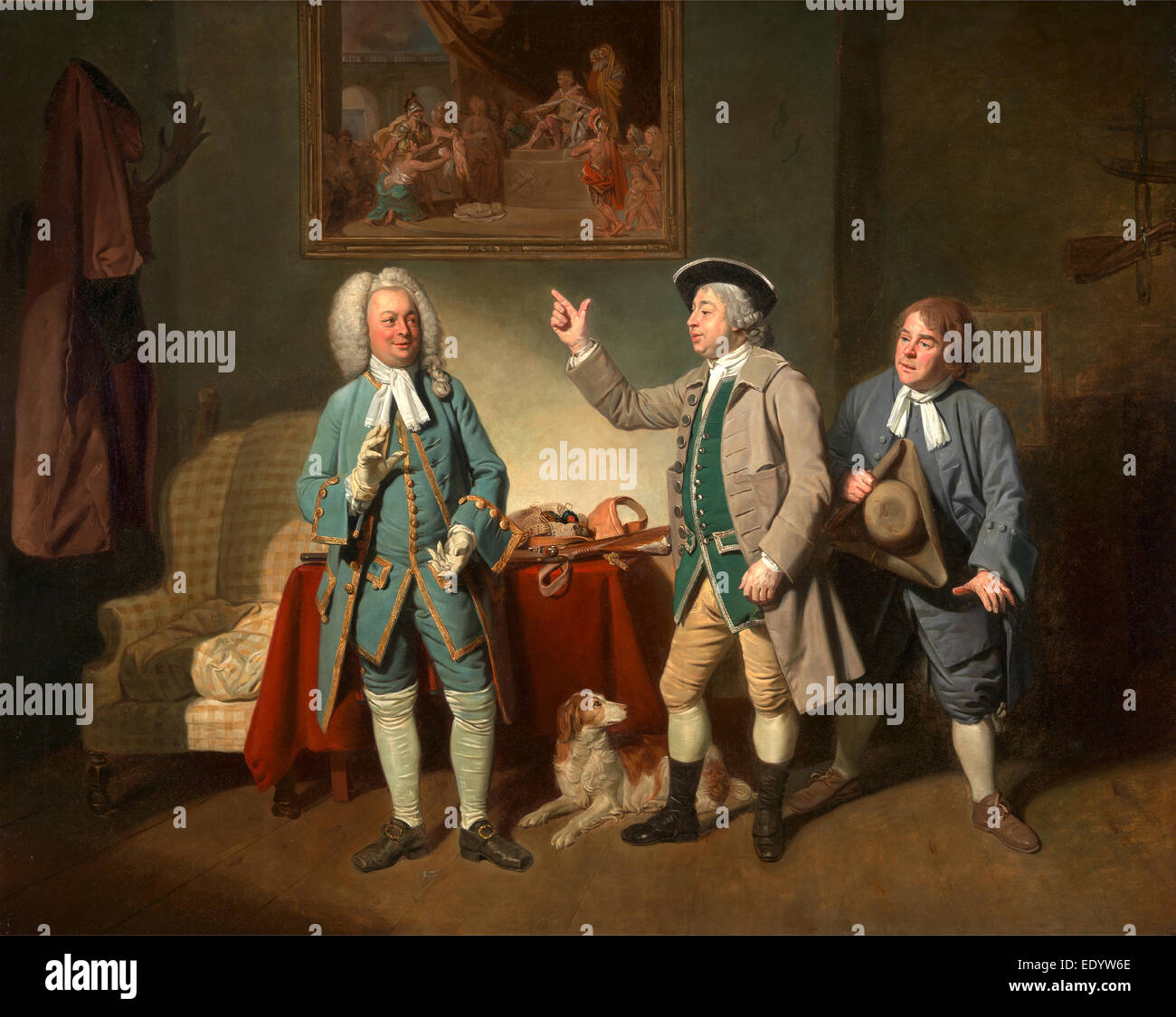 Edward Shuter, John Beard und John Dunstall in Isaac Bickerton 'Liebe in einem Dorf' Edward Shuter als Gerechtigkeit Woodcock Stockfoto