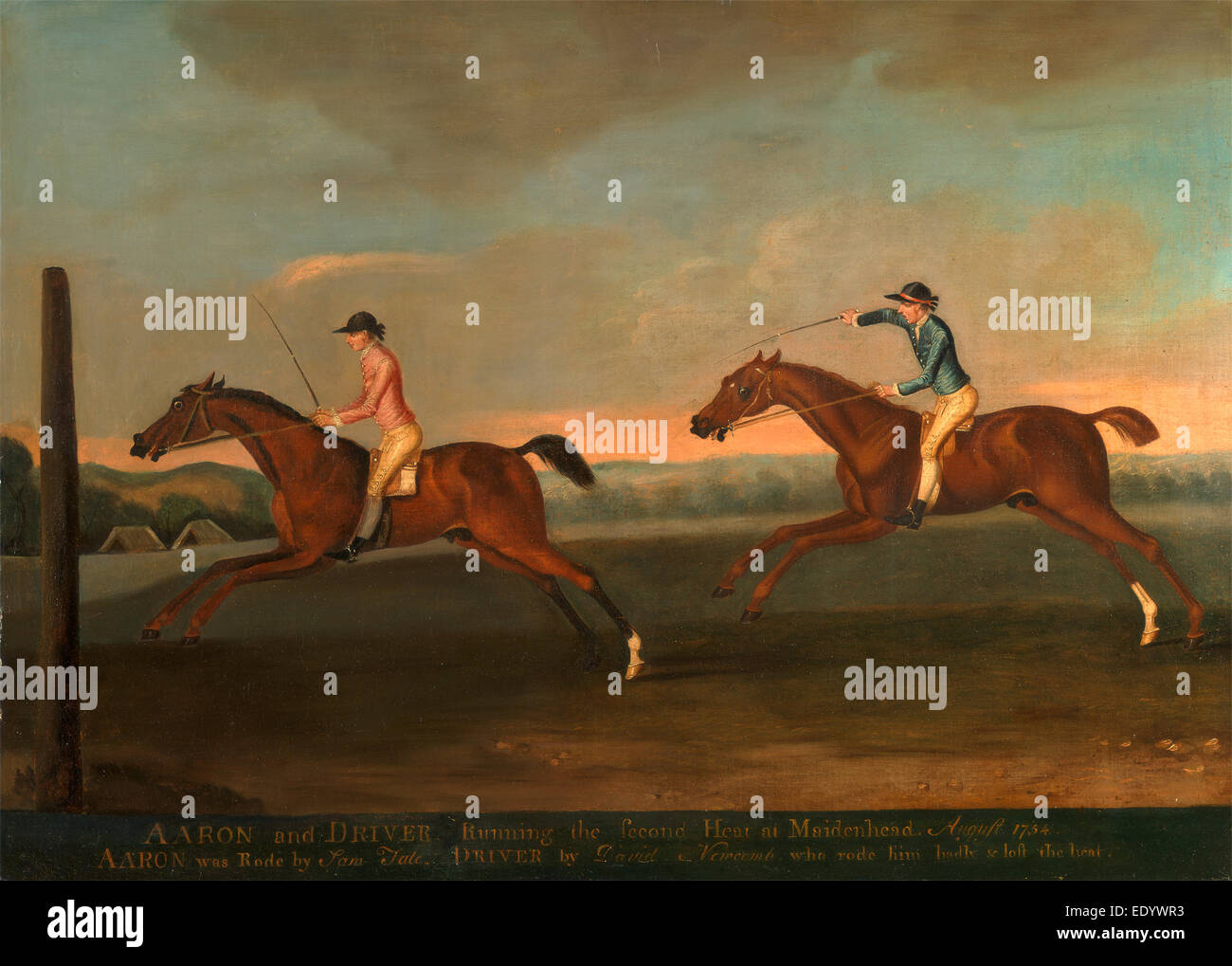 Das Match zwischen Aaron und Fahrer bei Maidenhead, August 1754: Aaron gewann den zweiten Lauf, c. 1754 eingeschrieben mit Text veraltet Stockfoto