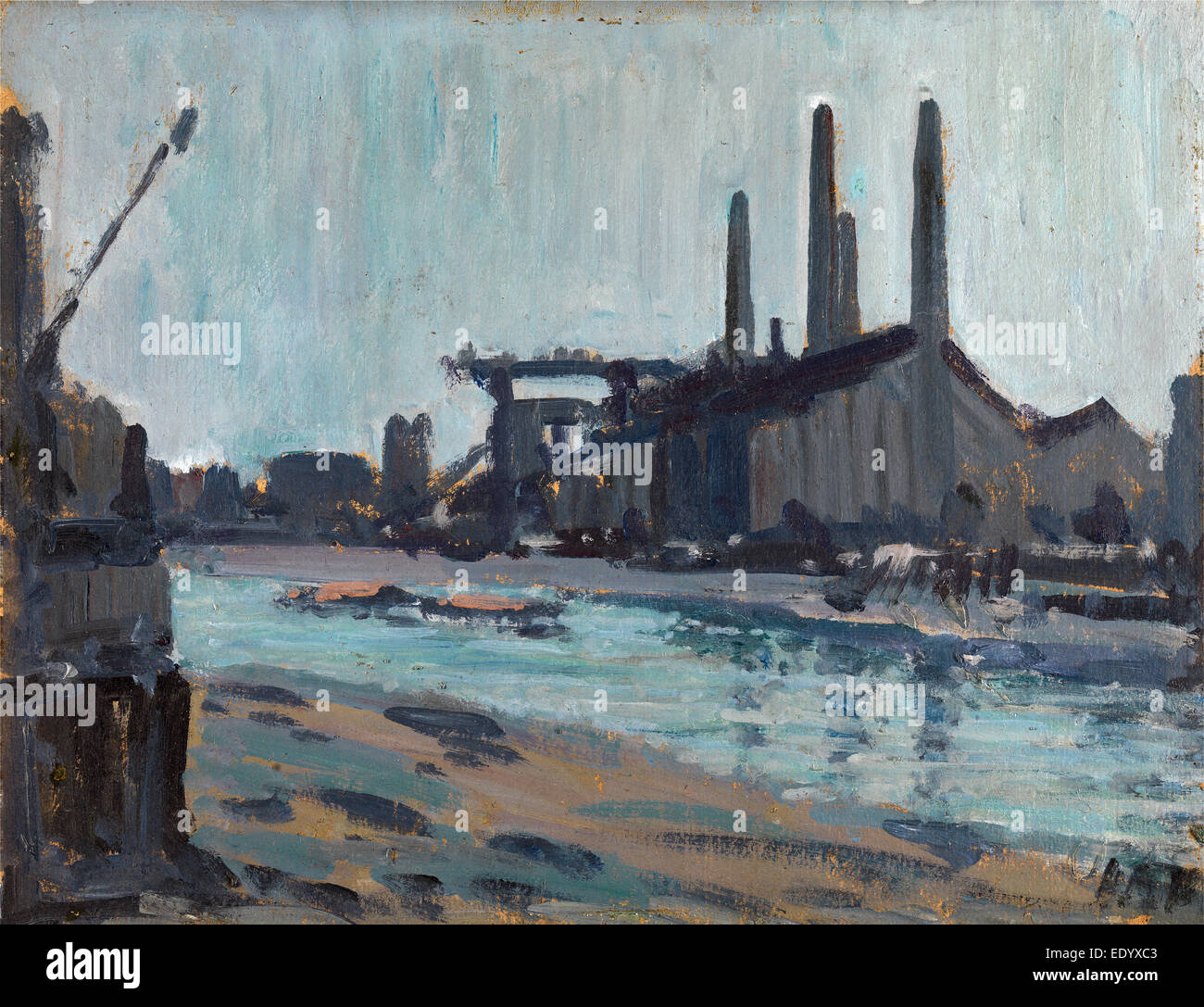 Landschaft mit Industriegebäude durch einen Fluss signiert unten rechts: "HBB", Herkules Brabazon Brabazon, 1821-1906, Brite/Britin Stockfoto