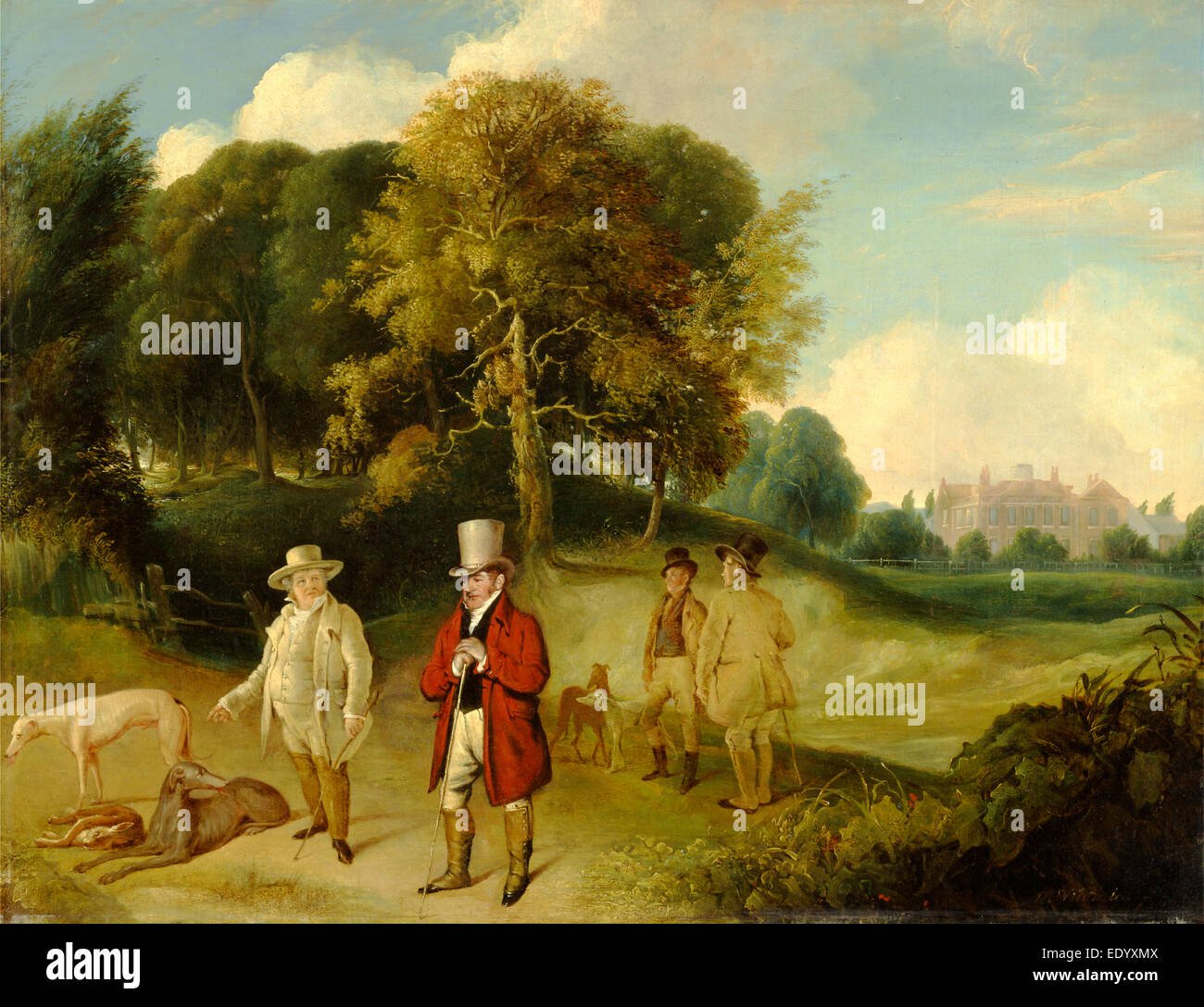 J.M.W Turner und Walter Fawkes Farnley Hall J. m. W. Turner und Walter Fawkes in Farnley Hall nach Coursing Stockfoto