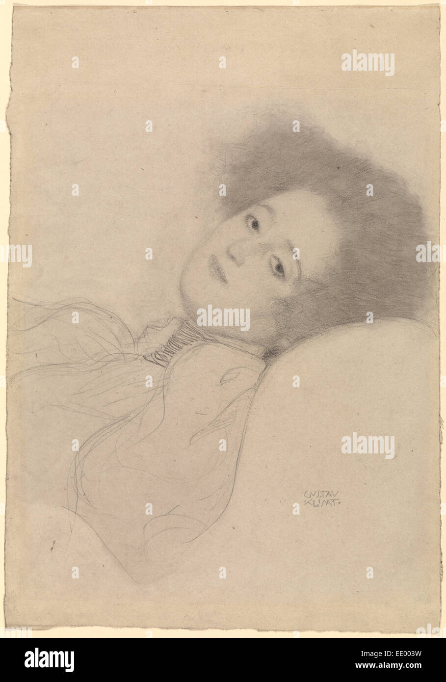 Porträt einer jungen Frau liegend; Gustav Klimt, Austrian, 1862-1918; Österreich, Europa; 1897 - 1898; Schwarze Kreide Stockfoto