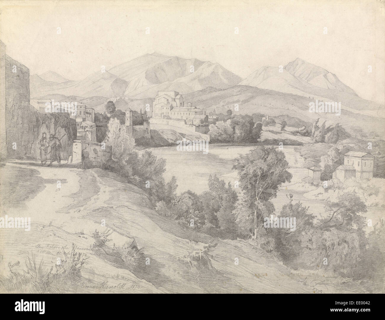 Ansicht von Benevent; Edmund Kanoldt, Deutsch, 1845-1904; Italien, Europa; 1874; Graphit Stockfoto