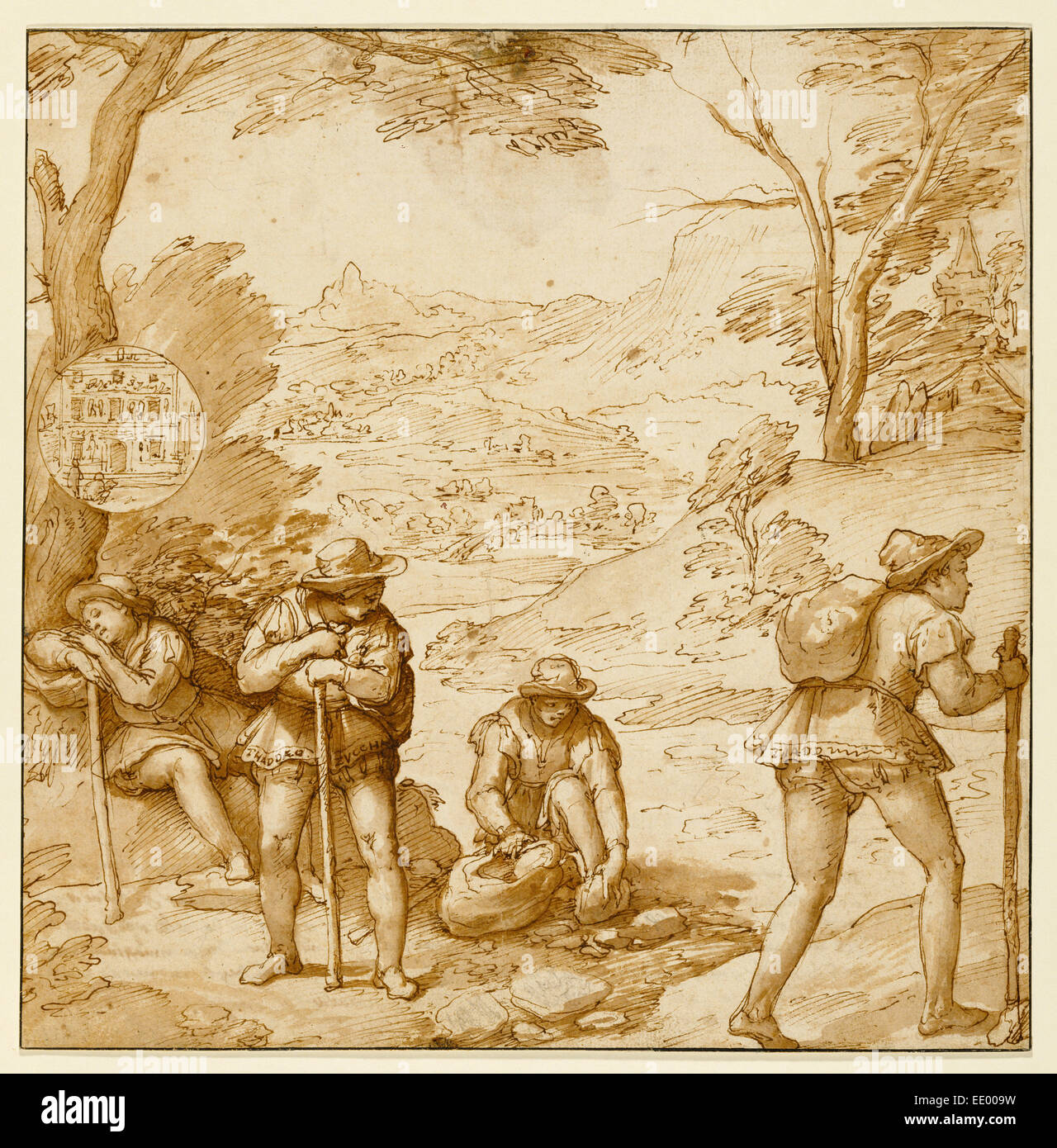 Taddeo der Halluzination; Federico Zuccaros, Italienisch, etwa 1541-1609; Italien, Europa; ca. 1595; Feder und braune Tinte Stockfoto