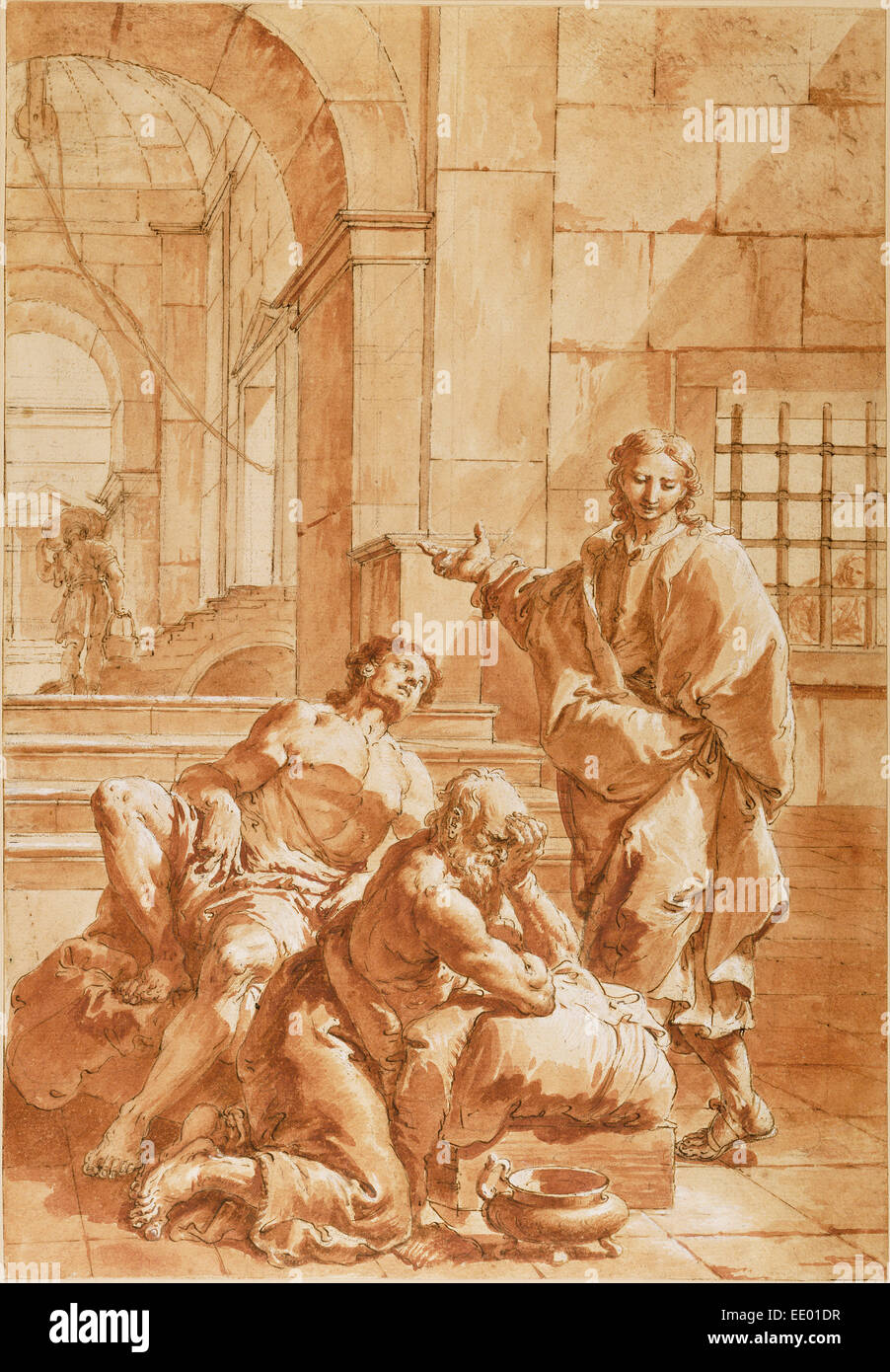 Joseph interpretieren die Träume seiner Kollegen Gefangenen; Francesco Salvator Fontebasso, Italienisch, 1707-1769; um 1750 Stockfoto
