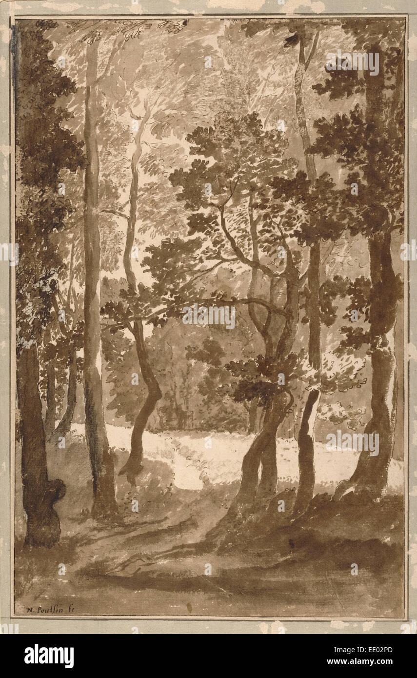 Ein Weg in einer Waldlichtung; 1594-1665, Nicolas Poussin, Französisch; Frankreich, Europa; ca. 1635-1640 Stockfoto