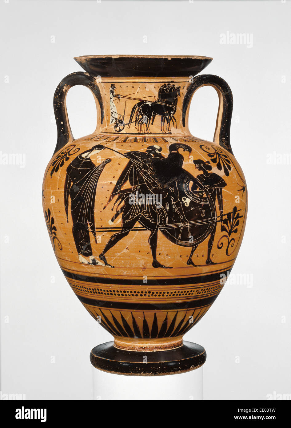 Attische schwarzfigurige Hals Amphora; Leagros-Gruppe, griechische (Dachgeschoss), aktive 525-500 v. Chr. zugeschrieben; Athen, Griechenland, Europa Stockfoto