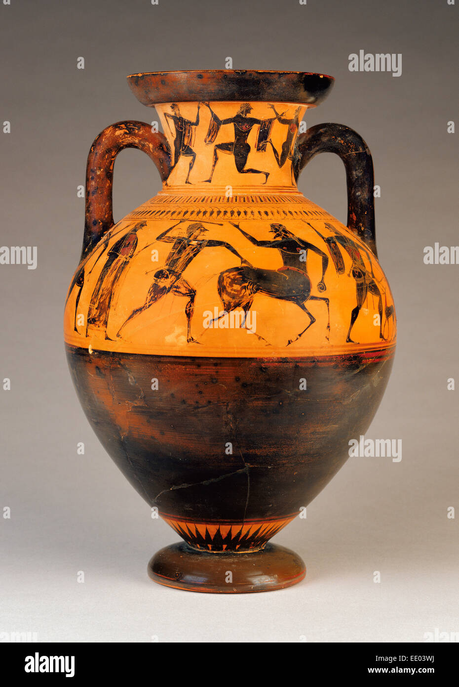 Attische schwarzfigurige Hals Amphora; Affecter, Griechisch (Dachgeschoss), ca. 540-520 v. Chr. zugeschrieben; Athen, Griechenland, Europa Stockfoto