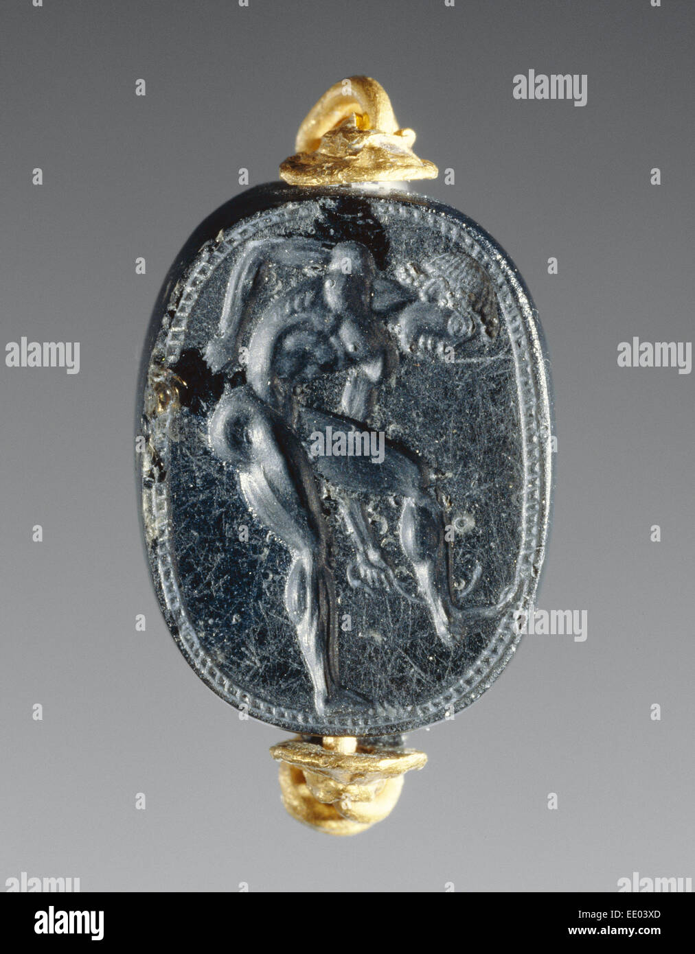 Gravierte Scaraboid eingelassen in einen Ring; Zurückzuführen auf Epimenes, Griechisch, aktiv um 500 v. Chr.; Griechenland, Kykladen, Europa Stockfoto
