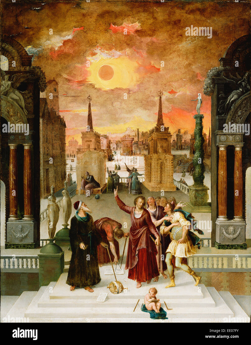 Dionysius Areopagita Umwandlung der heidnischen Philosophen; Antoine Caron, Französisch, 1521-1599; 1570s; Öl auf Holz Stockfoto