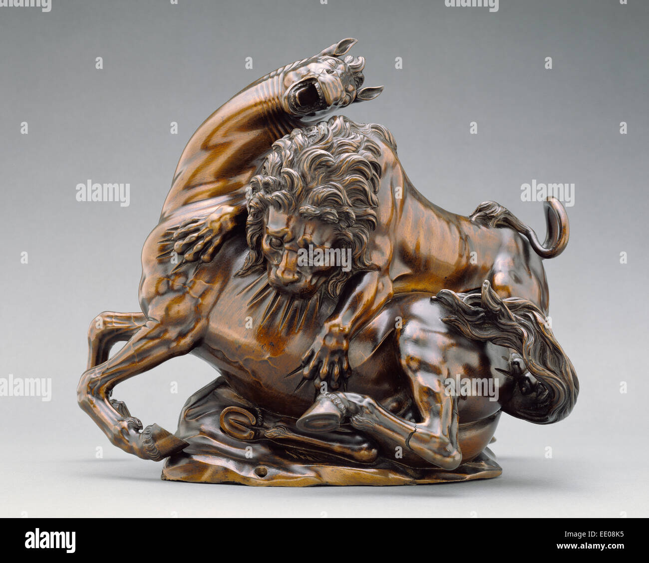 Lion Angriff auf ein Pferd und 'Löwe Angriff auf einem Stier'; Antonio Susini, Italienisch, aktive 1572-1624, oder Giovanni Francesco Susini Stockfoto